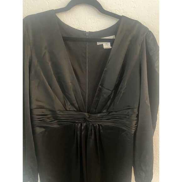 Ieena for Mac Duggal Satin Jumpsuit Black Long Sleeve Deep V size 14 - Picture 3 of 6